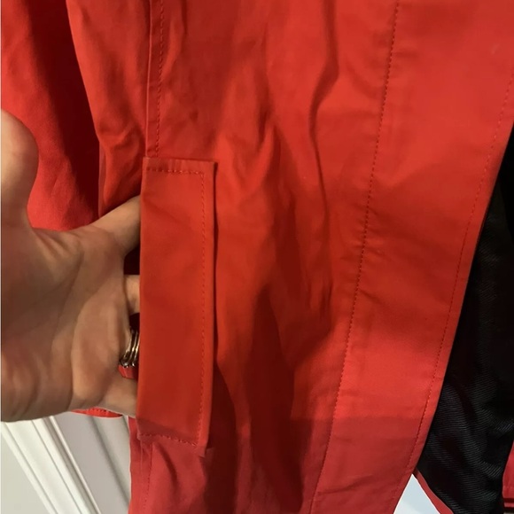 Banana Republic Orange Red Hip length trench belt Lined Coat Jacket Size L - Picture 6 of 13